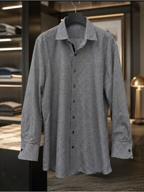 English Laundry Men’s Black & White Geometric Dress Shirt — Size XL